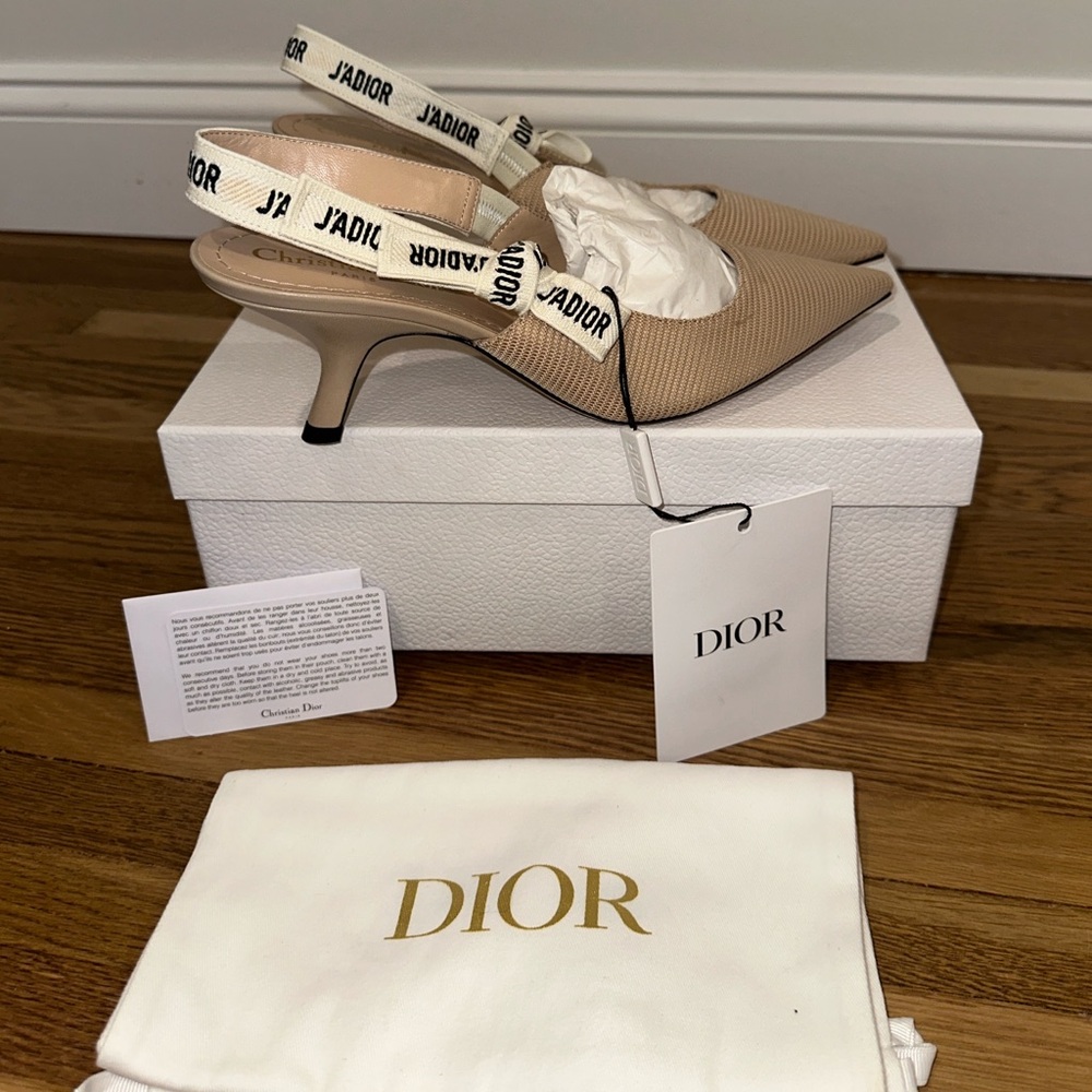 Dior Beige J'Adior Powder Nude Slingback Kitten Heels with Tags